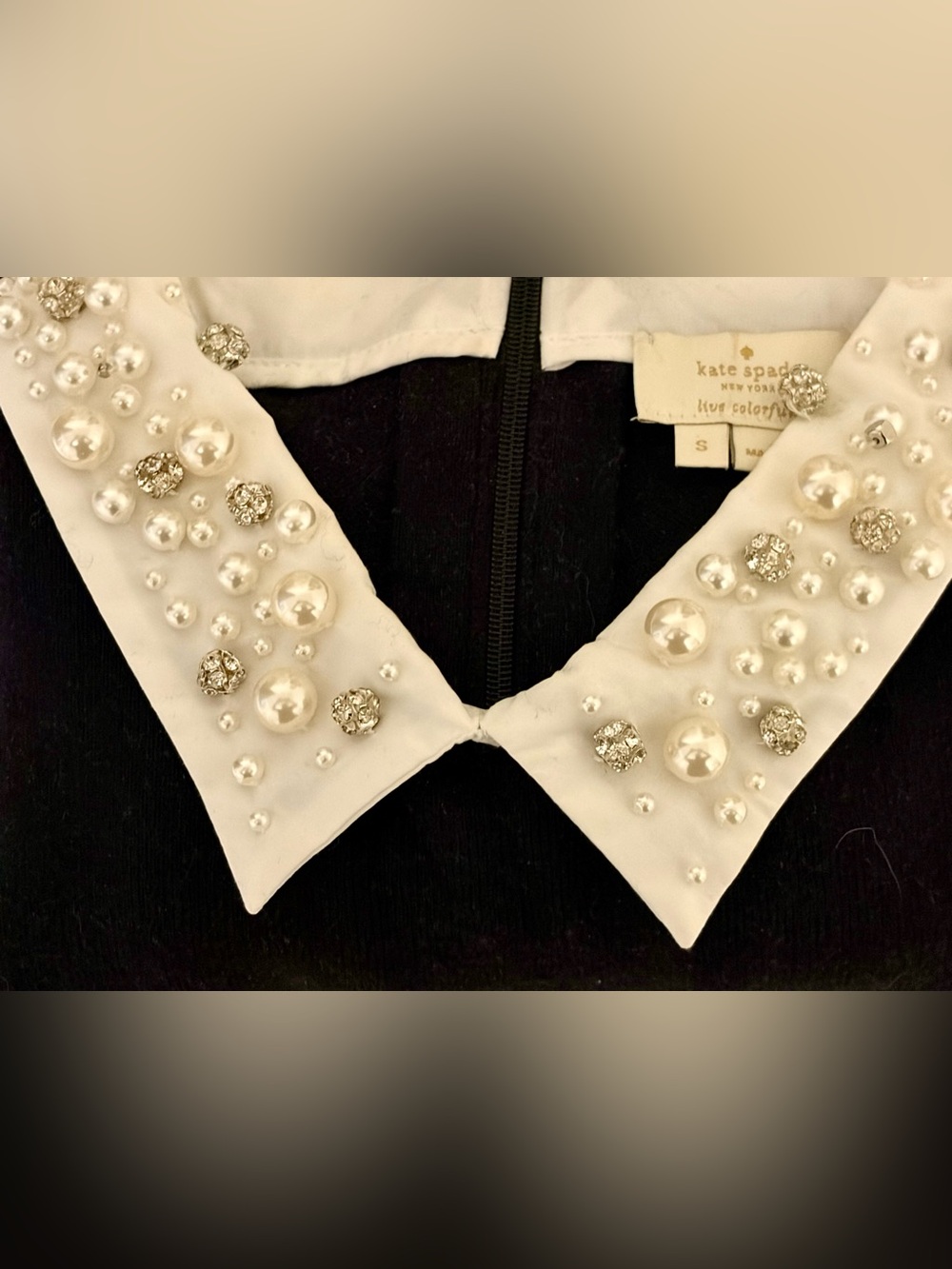 kate spade Black sweater with Pearl-Embellished White Collar sz S - Picture 3 of 4